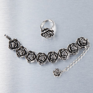 Designer Stainless Steel Rose Bracelet with 3" extender