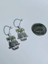 Load image into Gallery viewer, Owl Sterling Silver Earring and Pendant Set adorned with Peridot Gemstone