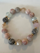 Load image into Gallery viewer, Rhodonite, Jasper and Glass bead gemstone 10mm Stretch Bracelet