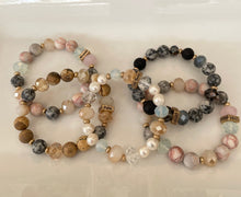 Load image into Gallery viewer, Rhodonite, Jasper and Glass bead gemstone 10mm Stretch Bracelet