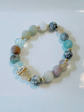 Load image into Gallery viewer, Amazonite, Jasper and Glass Bead Gemstone Stretch Bracelet, 10mm