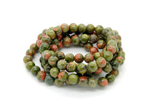Load image into Gallery viewer, Natural Unakite Smooth Round Gemstone Stretch Elastic Cord Bracelet