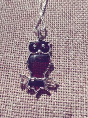 Amber Sterling Silver Owl Pendant