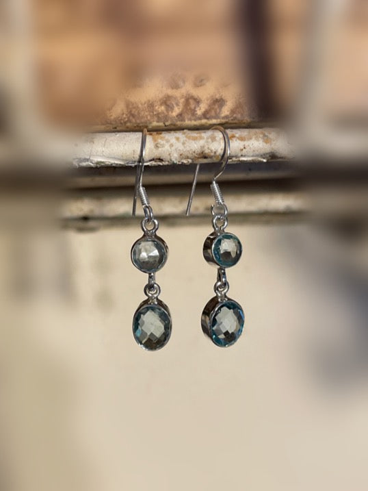 Blue Topaz Sterling Silver Dangle Earrings