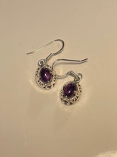 Load image into Gallery viewer, Amethyst Oval Shape Sterling Silver Dangle Earrings - cabochon cut