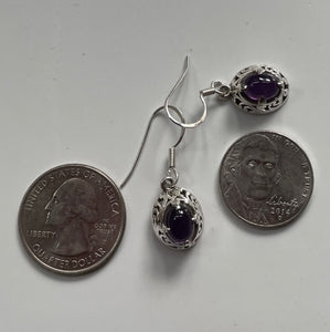 Amethyst Oval Shape Sterling Silver Dangle Earrings - cabochon cut