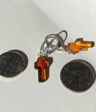 Load image into Gallery viewer, Amber Sterling Silver Dangle Euro Clasp Cross Earring