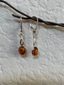Amber Sterling Silver Dangle Euro Clasp Earrings