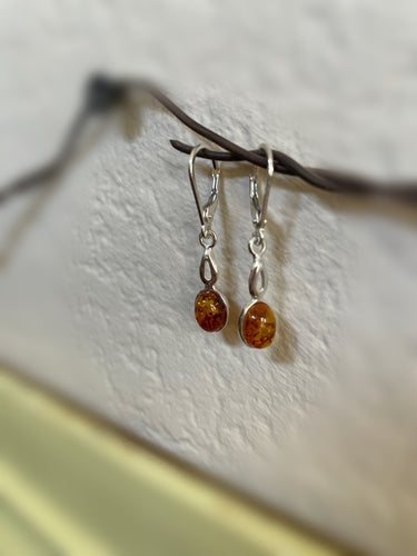 Amber Sterling Silver Dangle Euro Clasp Earrings