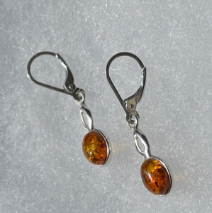 Amber Sterling Silver Dangle Euro Clasp Earrings
