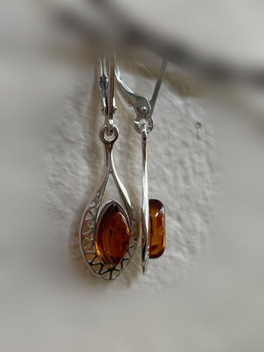 Amber Sterling Silver Dangle Euro Clasp Earrings