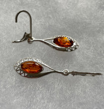Load image into Gallery viewer, Amber Sterling Silver Dangle Euro Clasp Earrings