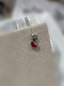 Cat Red Coral Sterling Silver Stud Earrings