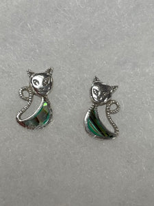 Cat Abalone Sterling Silver Stud Earrings