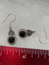 Load image into Gallery viewer, Onyx Sterling Silver Pierced Dangle Earrings