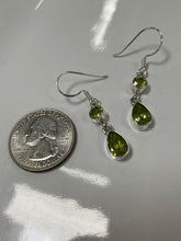 Load image into Gallery viewer, Peridot Sterling Silver 2 Stone Pierced Drop Earrings