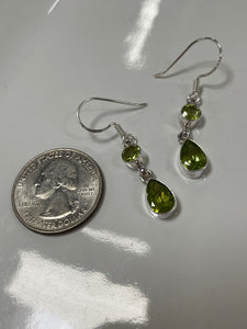 Peridot Sterling Silver 2 Stone Pierced Drop Earrings
