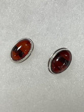 Load image into Gallery viewer, Amber Sterling Silver Stud Pierced Earrings