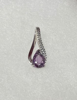 Amethyst Sterling Silver Pendant, tear drop shape stone