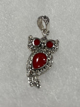 Load image into Gallery viewer, Sterling Silver Red Coral Owl Pendant