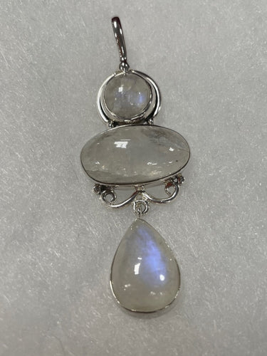 Sterling Silver 3 stone Moonstone Pendant