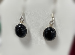 Onyx Sterling Silver Earrings, oval in shape