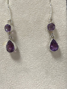 Amethyst Double Stone Sterling Silver Drop Earrings