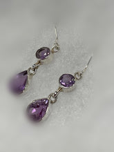 Load image into Gallery viewer, Amethyst Double Stone Sterling Silver Drop Earrings