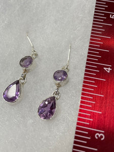 Amethyst Double Stone Sterling Silver Drop Earrings