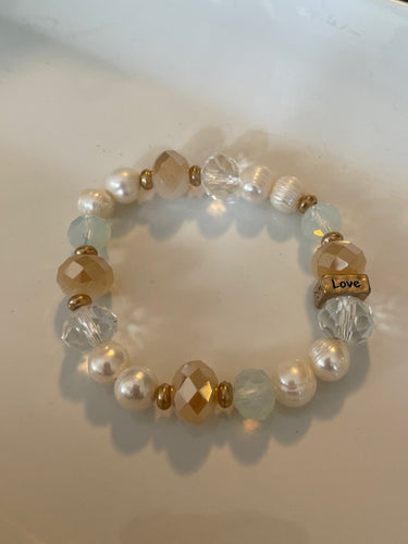 Fresh Water Pearl and Glass Bead Stretch Bracelet