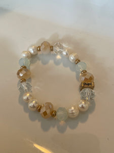 Fresh Water Pearl and Glass Bead Stretch Bracelet