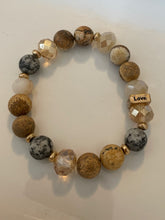 Load image into Gallery viewer, Picture Jasper, Jasper and Glass Bead 10mm stretch Gemstone Bracelet