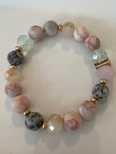 Rhodonite, Jasper and Glass bead gemstone 10mm Stretch Bracelet