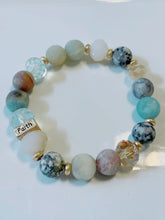 Load image into Gallery viewer, Amazonite, Jasper and Glass Bead Gemstone Stretch Bracelet, 10mm