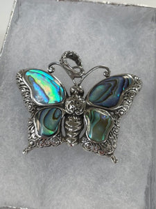 Abalone and Sterling Silver Butterfly Pendant