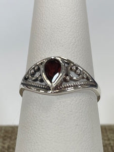 Garnet Sterling Silver Ring - Size 7