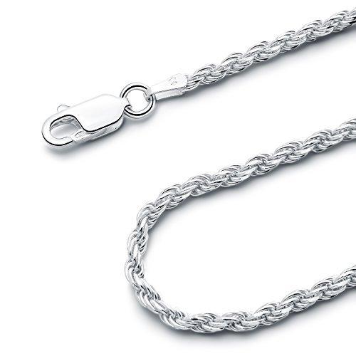925 Sterling Silver 2.5MM Rope Chain Nickel Free Italian Crafted Necklace for Women and Men 16 - 36