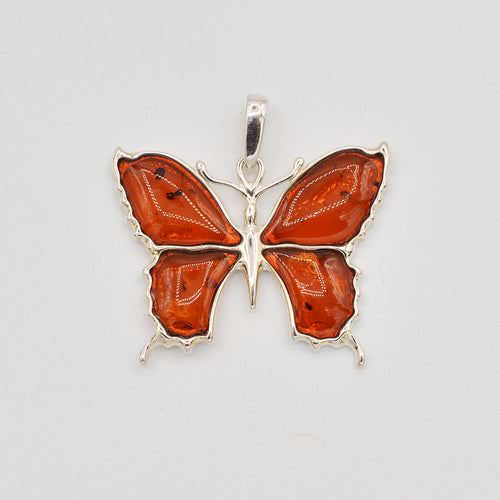 Amber Butterfly and Sterling Silver Pendant