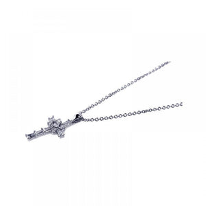 Sterling Silver Rhodium Plated Clear Baguette CZ Cross Pendant Necklace