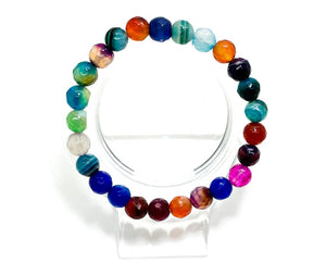Colorful Rainbow Agate Faceted Gemstone Beads Stretch Bracelet