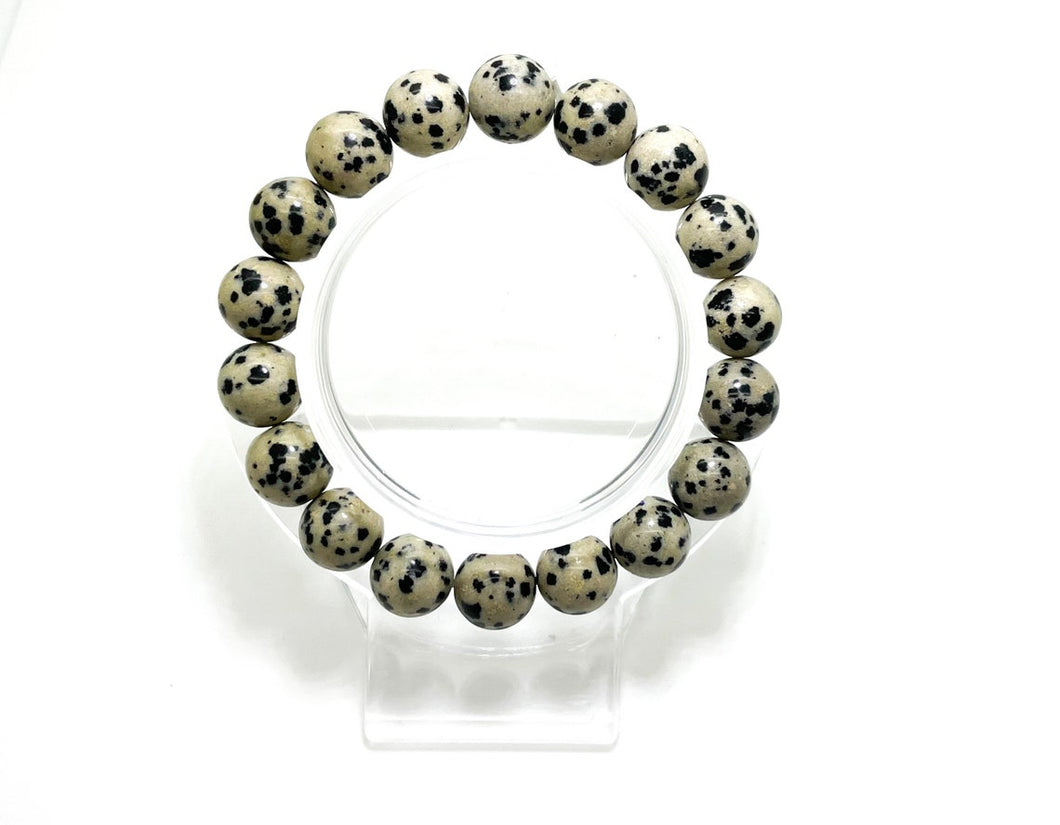 Dalmatian Jasper Smooth Round Gemstone Stretch Bracelet