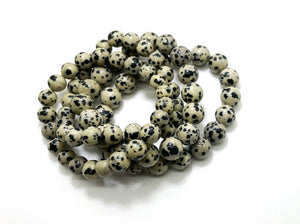 Dalmatian Jasper Smooth Round Gemstone Stretch Bracelet