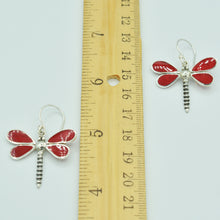 Load image into Gallery viewer, Red Coral Sterling Silver Dragonfly Earrings