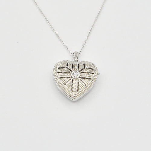 Sterling Silver Heart Locket with Cubic Zirconia (CZ)