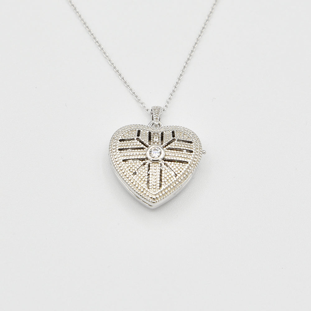 Sterling Silver Heart Locket with Cubic Zirconia (CZ)