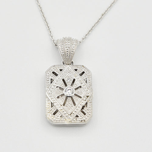 Sterling Silver Locket with Cubic Zirconia (CZ) Rectangle shape
