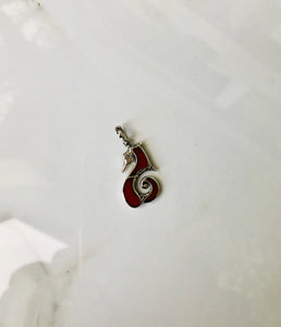 Coral and Sterling Silver Sea Horse Pendant