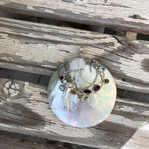 Mother Of Pearl Pendant with Peridot, Blue Topaz, Citrine, Garnet and Amethysts