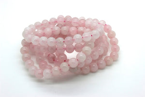 Light Pink Rose Quartz Smooth Round Natural Gemstone Stretch Bracelet