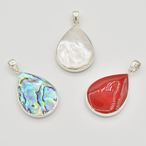 Abalone OR Red Coral Double Sided Sterling Silver Pendant
